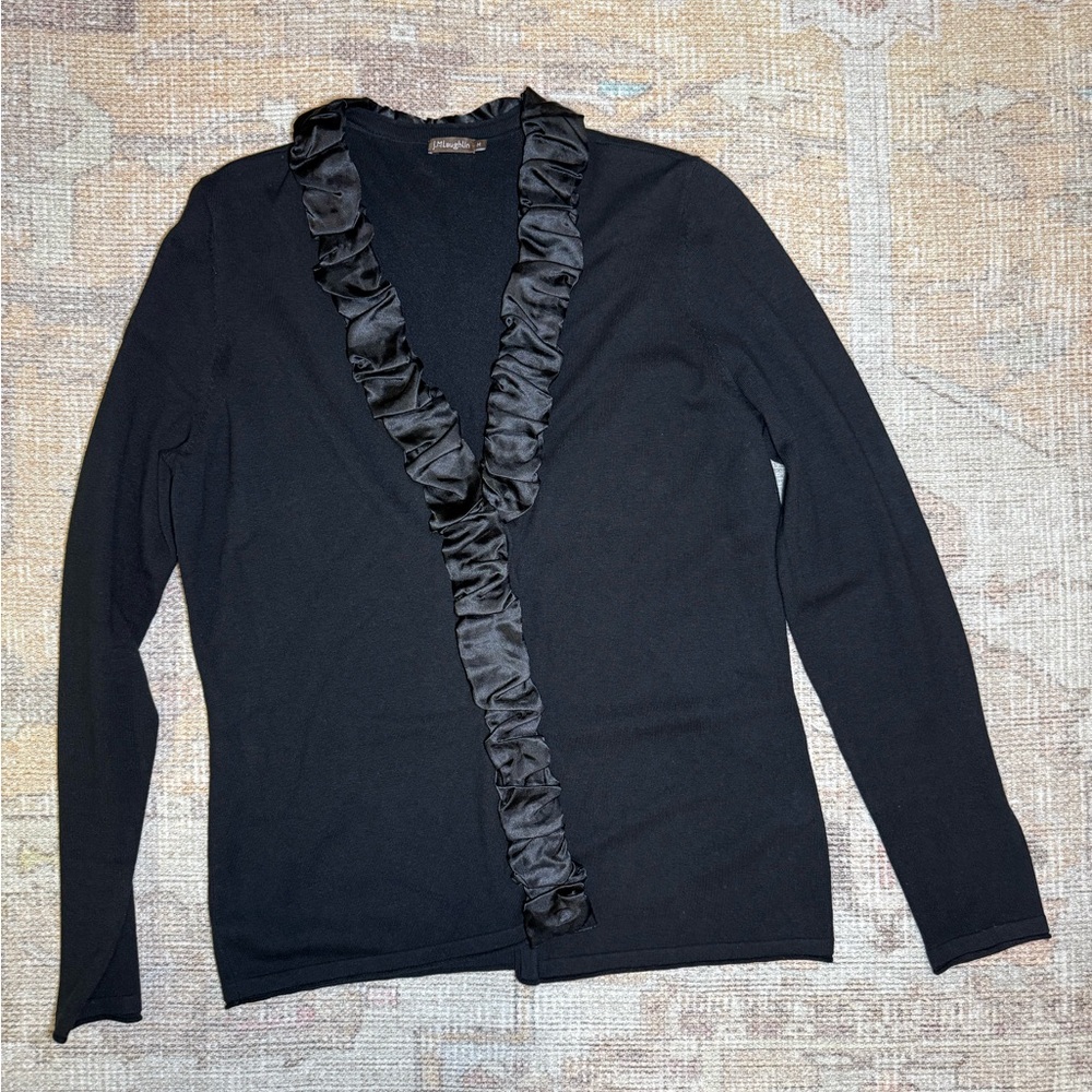 Chic Black Ruffled Cardigan